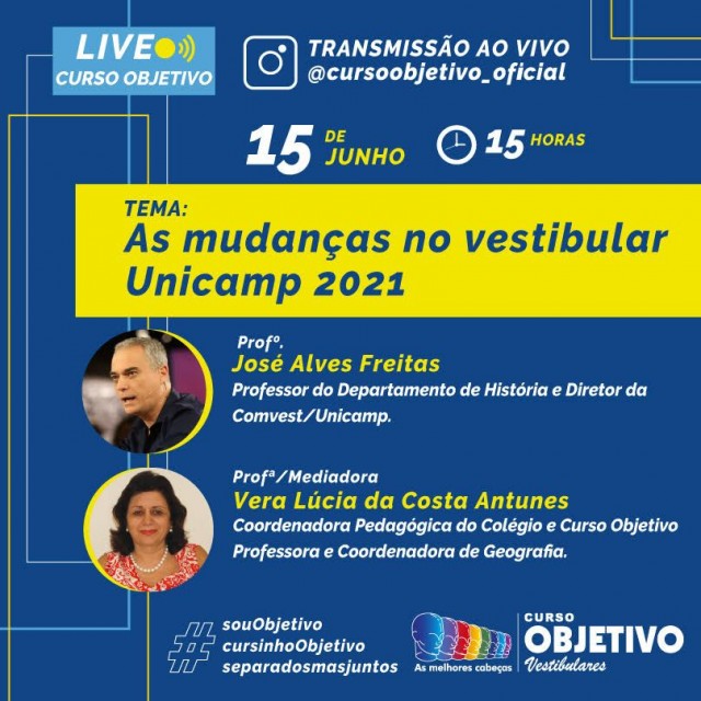 Curso Objetivo faz live sobre mudanças no Vestibular da Unicamp 2021