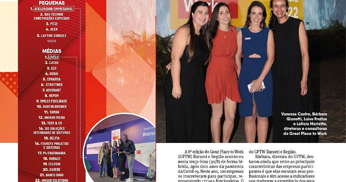 Premiação do GPTW revela as 45 melhores empresas para trabalhar de Barueri e Região