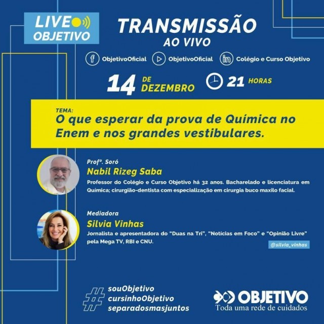 Objetivo promove live sobre as provas de Química nos vestibulares