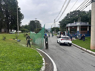 Prefeitura de Santana de Parnaíba realiza ação de limpeza, roçagem e pintura de guias em Alphaville