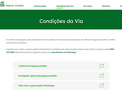Ecovias Raposo Castello promete mapa de tráfego no site até o fim de junho