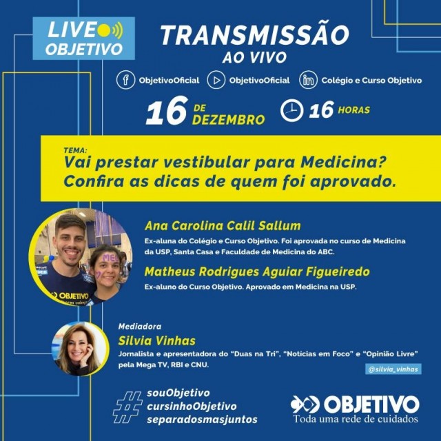 Objetivo traz alunos aprovados em medicina na USP para contar em live suas experiências