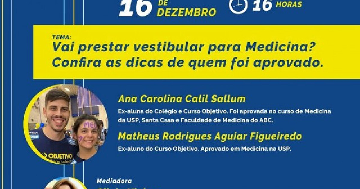 Objetivo traz alunos aprovados em medicina na USP para contar em live suas experiências