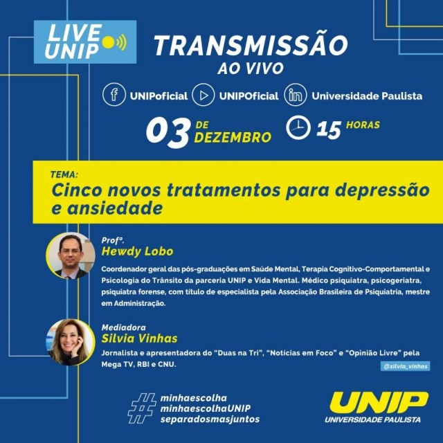 UNIP realiza live sobre tratamento para depressão e ansiedade