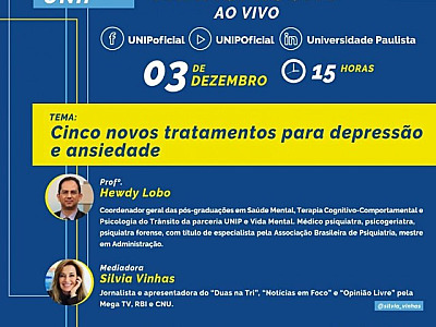 UNIP realiza live sobre tratamento para depressão e ansiedade