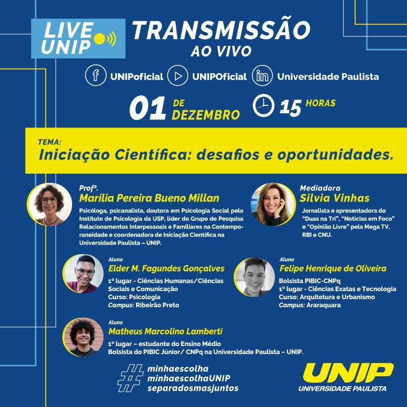 UNIP promove debate sobre seu Programa de Iniciação Científica nesta terça-feira (1º)