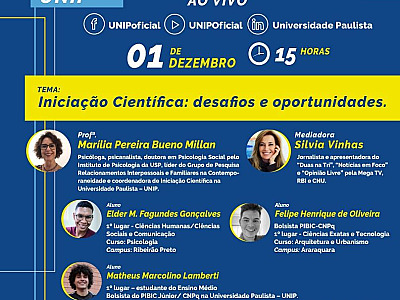 UNIP promove debate sobre seu Programa de Iniciação Científica nesta terça-feira (1º)