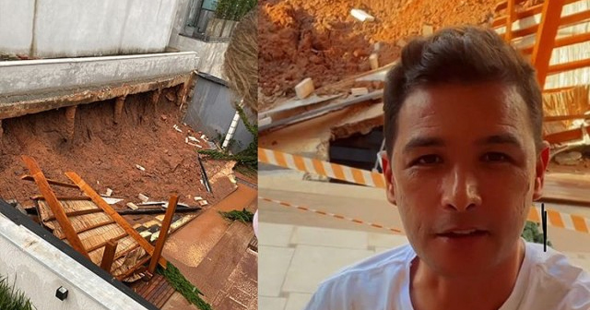 Morador flagra momento do desabamento do muro de sua casa no Residencial Ithayê