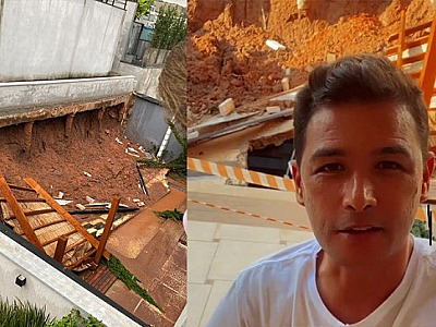 Morador flagra momento do desabamento do muro de sua casa no Residencial Ithayê