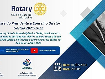 Novo presidente do Rotary Club de Barueri Alphaville toma posse em transmissão ao vivo
